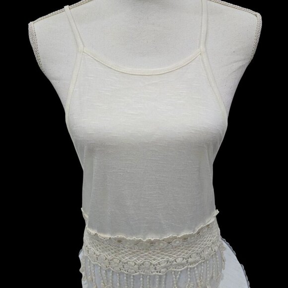 Poetry ✦ White Boho Crochet Tank ✦ Tassel Hem w/ Halter Neck Size S - Picture 7 of 8